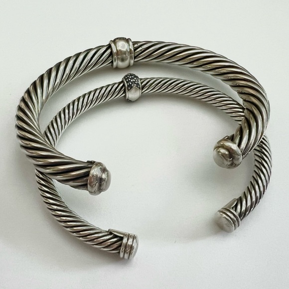 David Yurman RARE Blue Sapphire station set retired cuff cable bracelets - Picture 9 of 10